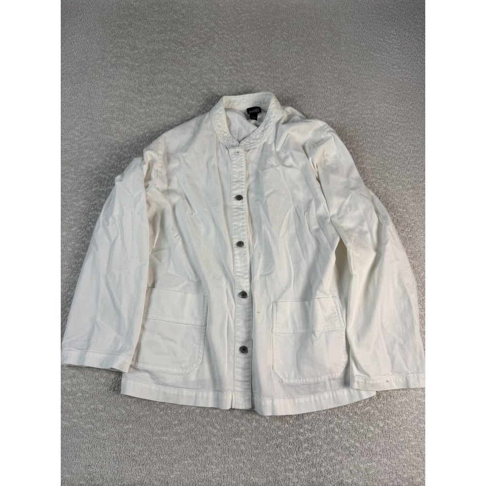 Eileen Fisher Jacket Womens Large White Organic Cotton Shirt Jacket Pockets